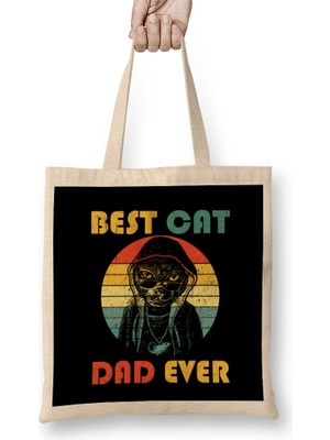 Humuts Best Cat Dad Ever Papa Cat Lover Bez Çanta Uzun Saplı