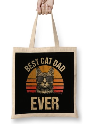 Humuts Funny Best Cat Dad Ever Cat Dad Father Vintage Gift Bez Çanta Uzun Saplı