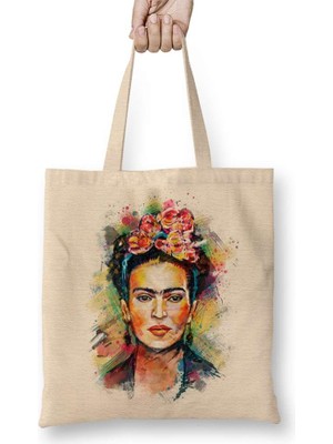 Humuts Frida Kahlo Renkli Çiçekli Bez Çanta Uzun Saplı