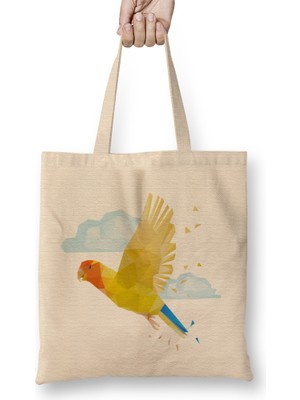 Humuts Geometric Animal Parrot Bez Çanta Uzun Saplı