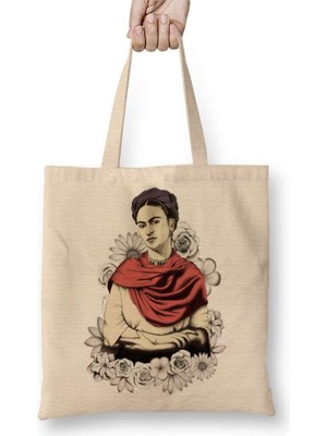 Frida Kahlo 02 Bez Çanta Uzun Saplı