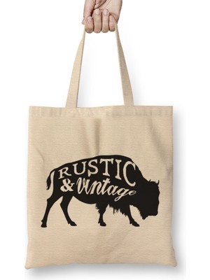 Humuts Retro Animal Buffalo Rustic And Vintage Black Bez Çanta Uzun Saplı