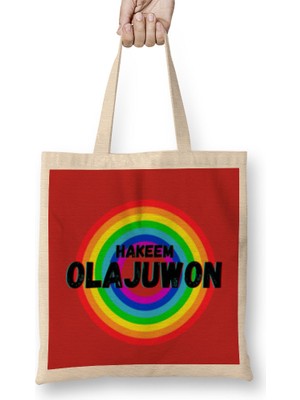 Humuts Hakeem Olajuwon- Basketball Gifts Vintage Retro Rainbow Quotes For Boys And Dad Bez Çanta Uzun Saplı