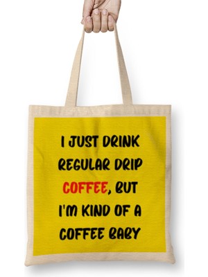 Cat Funny Coffee Drinks Art Lover Gift Quote - Vintage Retro Rainbow Style Bez Çanta Uzun Saplı