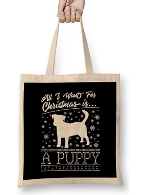 All I Want For Christmas Is A Puppy Knit Pattern Bez Çanta Uzun Saplı