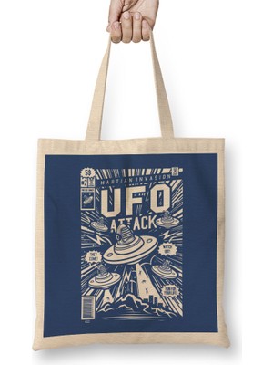 Humuts Ufo Attack Comic Book Cover Bez Çanta Uzun Saplı