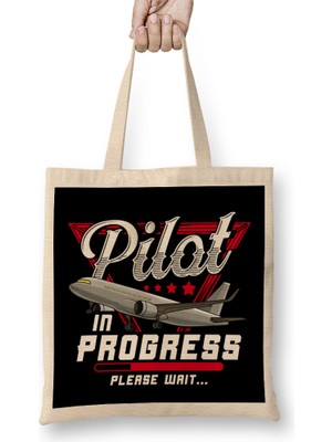 Humuts Pilot In Progress Please Wait Cute Future Airplane Bez Çanta Uzun Saplı