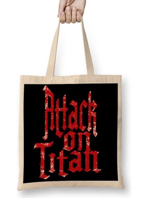 Humuts Attack On Titan Font Logo 001 Bez Çanta Uzun Saplı
