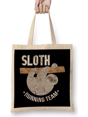 Humuts Vintage Sloth Running Team Funny Sloth Distressed Bez Çanta Uzun Saplı