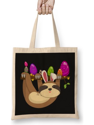 Easter Bunny Sloth With Egg Easter Sunday Bez Çanta Uzun Saplı