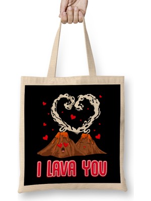 Funny I Lava You Volcano Valentine S Day Pun Bez Çanta Uzun Saplı