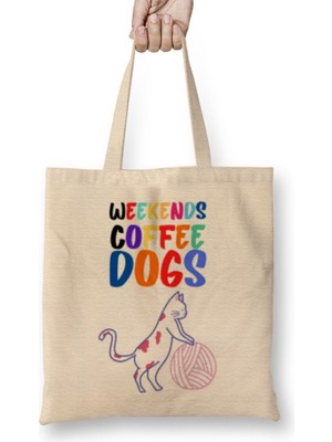 Humuts Coffee Cat Lover Funny Cat Lover Gifts For Women Men Kids Bez Çanta Uzun Saplı