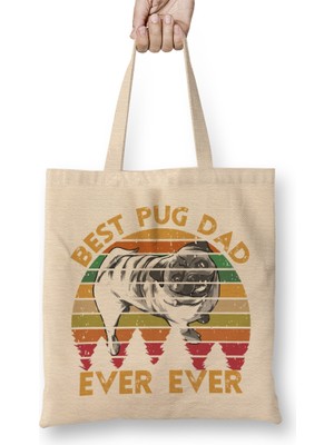 Retro Vintage Best Pug Dad Ever Köpek Bez Çanta Uzun Saplı