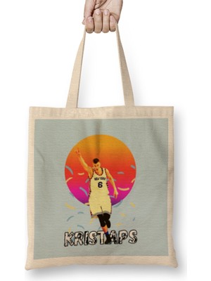 Humuts Kristaps Porzingis Vintage Art - Legend Basketball Gift Bez Çanta Uzun Saplı