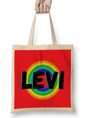 Humuts Levi-Name Personalized Custom - Vintage Retro Rainbow Style Design Gift Baby-Gift For Him Bez Çanta Uzun Saplı