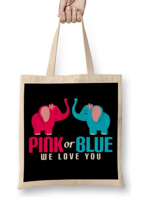 Humuts Adorable Pink Or Blue We Love You Baby Elephants Bez Çanta Uzun Saplı