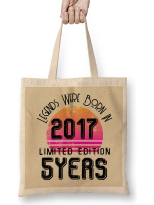 Humuts 2017 Birthday Gift - Made, Born In 2017 Gift - 5 Year Old Birthday Gift Vintage Style Bez Çanta Uzun Saplı