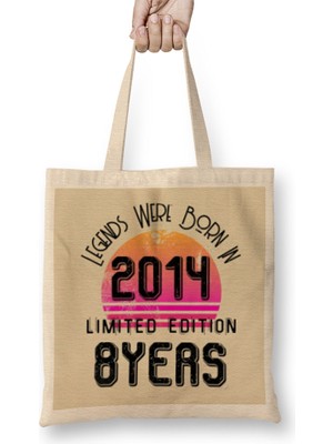 2014 Birthday Gift - Made, Born In 2014 Gift - 8 Year Old Birthday Gift Vintage Style Bez Çanta Uzun Saplı
