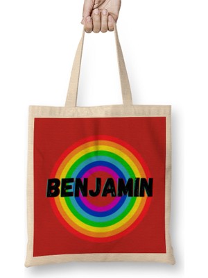 Benjamin Name Custom - Vintage Retro Rainbow Style Design Giftbaby-Gift For Him Bez Çanta Uzun Saplı