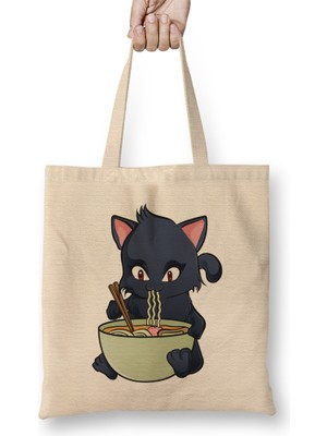 Kawaii Cat Ramen Anime Kitty Bez Çanta Uzun Saplı
