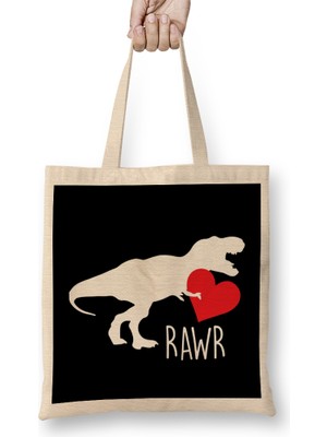 Humuts Rawr T Rex Dinosaur Heart Love Valentine S Day Bez Çanta Uzun Saplı