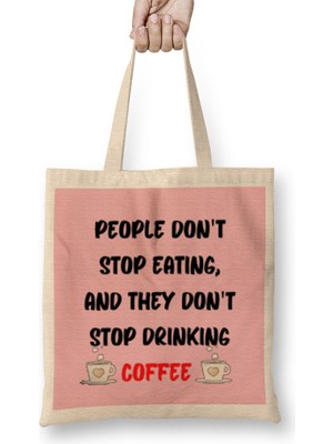 Humuts Cat Funny Coffee Drinks Art Lover Gift Quote - Vintage Retro Rainbow Style Bez Çanta Uzun Saplı