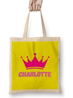 Humuts Charlotte -Name Personalized Custom - Vintage Retro Rainbow Style Design Gift Baby-Gift For Her Bez Çanta Uzun Saplı