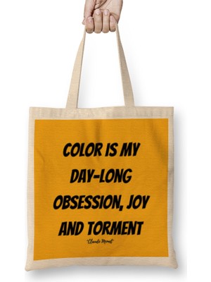 Humuts Claude Monet Quotes Gifts - Vintage Retro Rainbow Style Bez Çanta Uzun Saplı