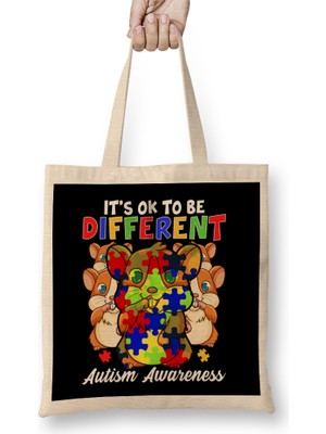 Humuts It S Ok To Be Different Autism Awareness Bunnies Bez Çanta Uzun Saplı