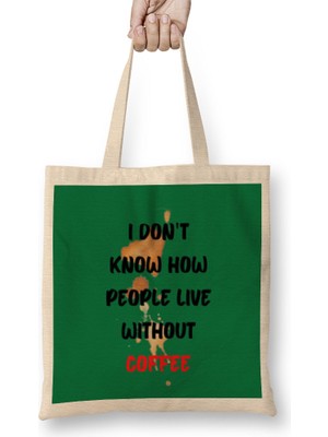 Cat Funny Coffee Drinks Lover Gift Quote - Vintage Retro Rainbow Style Bez Çanta Uzun Saplı