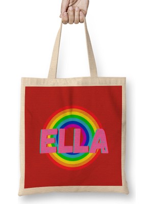 Humuts Ella-Name Personalized Custom - Vintage Retro Rainbow Style Design Gift Baby-Gift For Her Bez Çanta Uzun Saplı