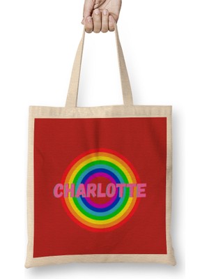 Humuts Charlotte -Name Personalized Custom - Vintage Retro Rainbow Style Design Gift Baby-Gift For Her Bez Çanta Uzun Saplı