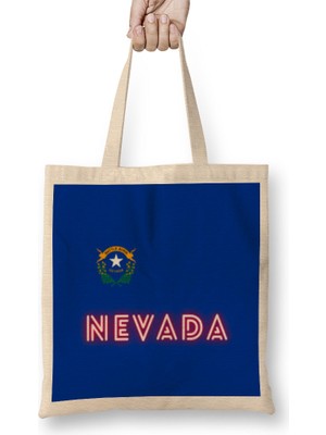 Nevada State Flag Gift - Vintage Retro Rainbow Style Bez Çanta Uzun Saplı
