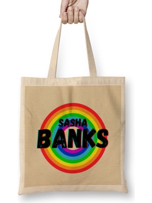 Humuts Sasha Banks- Vintage Retro Rainbow Style Warriors Design Wrestlers-Gift Bez Çanta Uzun Saplı