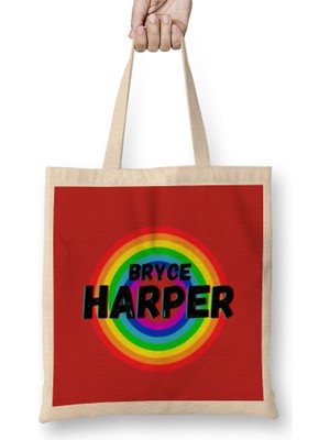 Bryce Harper Carton Art - Baseball Gifts Vintage Retro Rainbow For Boys And Dad Bez Çanta Uzun Saplı