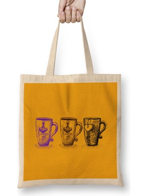 Funny Coffee Drinks Art Lover Gift Quote - Vintage Retro Bez Çanta Uzun Saplı