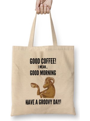 Humuts Good Mornıng Funny Coffee Drinks Lover Gift Quote - Vintage Retro Rainbow Style Bez Çanta Uzun Saplı
