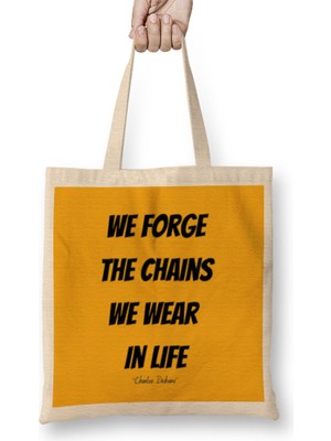 Humuts Charles Dickens Quotes Gift - Vintage Retro Rainbow Style Bez Çanta Uzun Saplı