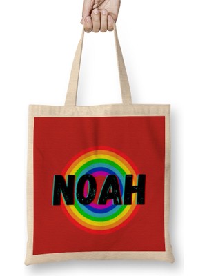 Noah Name Custom - Vintage Retro Rainbow Style Design Gift Baby-Gift For Him Bez Çanta Uzun Saplı