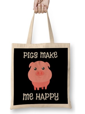 Adorable Pigs Make Me Happy Cute Piglet Pig Girl Bez Çanta Uzun Saplı