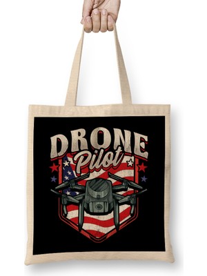 Humuts American Flag Drone Pilot Patriotic Usa Bez Çanta Uzun Saplı