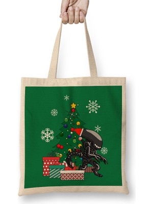Alien Xenomorph Around The Christmas Tree Bez Çanta Uzun Saplı