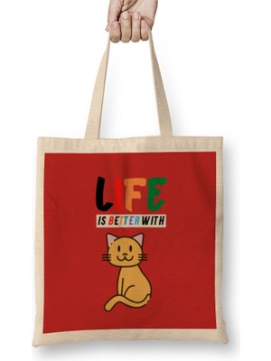 Funny Cat Lover Gifts For Women Men Kids Bez Çanta Uzun Saplı