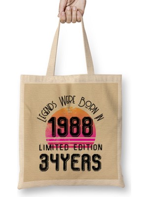 Humuts 1988 Birthday Gift - Made, Born In  1988 Gift - 34 Year Old Birthday Gift Vintage Style Bez Çanta Uzun Saplı
