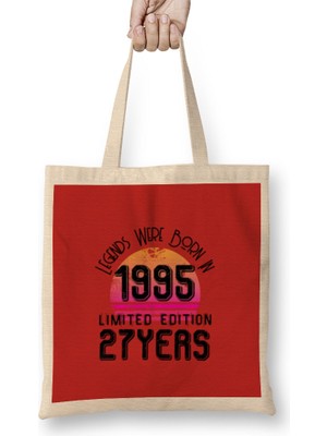 Humuts 1995 Birthday Gift - Made, Born In 1995 Gift - 25  Year Old Birthday Gift Vintage Style Bez Çanta Uzun Saplı