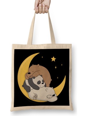 We Bare Bears Panda Face Bez Çanta Uzun Saplı