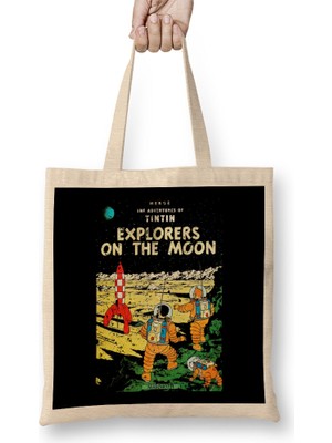 Humuts The Adventures Of Tintin Explorers On The Moon Vintage Style Cover Bez Çanta Uzun Saplı