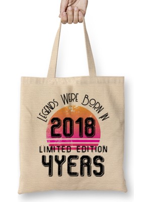 Humuts 2018 Birthday Gift - Made, Born In 2018 Gift - 4 Year Old   Birthday Gift Vintage Style Bez Çanta Uzun Saplı