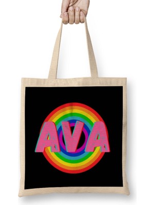 Humuts Ava -Name Personalized Custom - Vintage Retro Rainbow Style Design Gift Baby -Gift For Her Bez Çanta Uzun Saplı