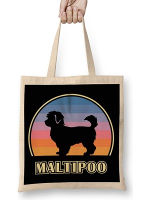 Maltipoo Vintage Sunset Dog Bez Çanta Uzun Saplı